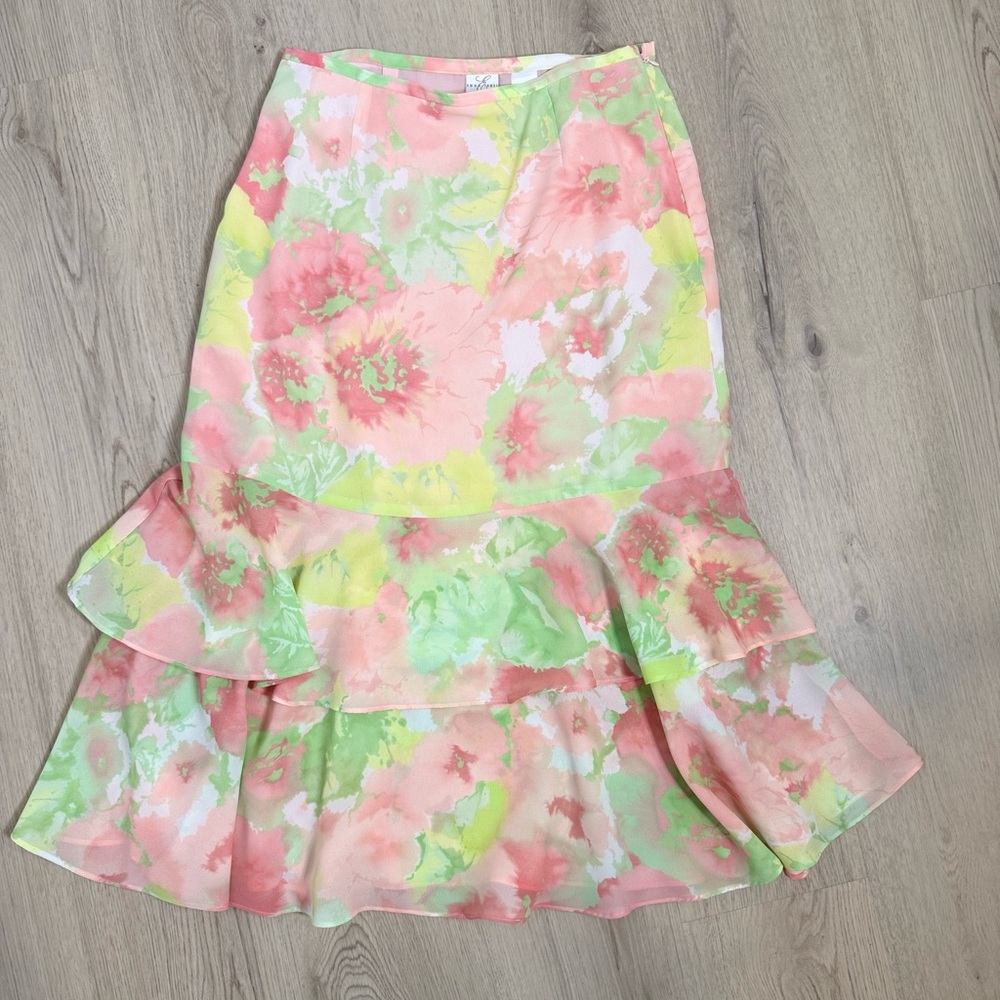 Emma James Asymmetrical Floral Skirt - Pink, Green, Yellow Pastel Easter Sz 6